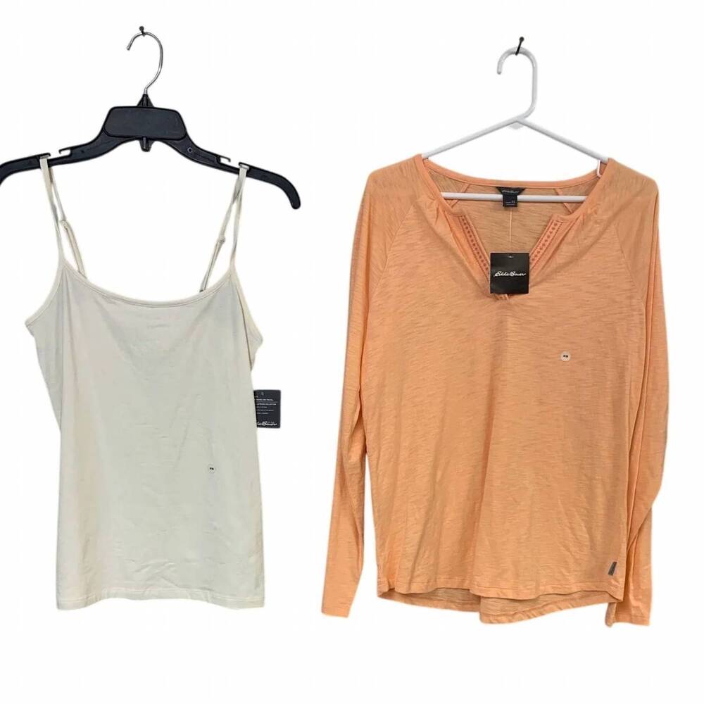 NEW EDDIE BAUER women's slub essential layering cami tee and shirt in orange whi